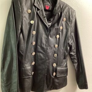 Sleek Black Leather Jacket with Military-Inspired Design
